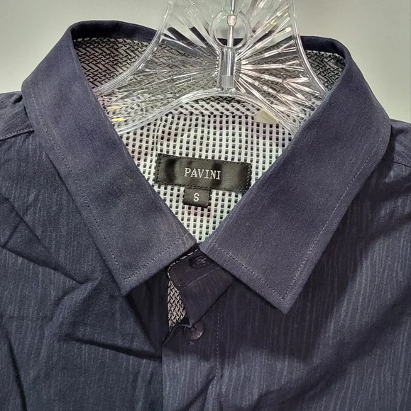 Pavini Men's Navy Blue Long Sleeve Casual Button Up Shirt Size Small EUC - Picture 2 of 5